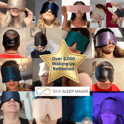 Premium Mulberry Silk Sleep Mask for Side Sleepers worn by various users, showcasing comfort and style.