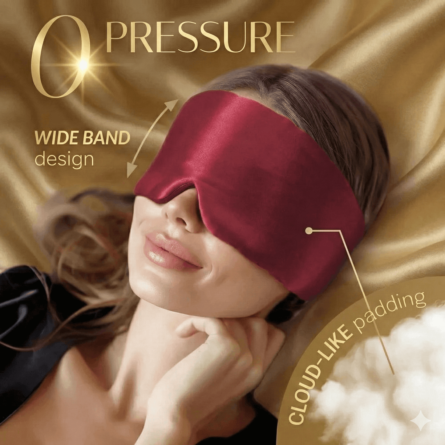 Premium Mulberry Silk Sleep Mask for Side Sleepers with wide band design and cloud-like padding for ultimate comfort.