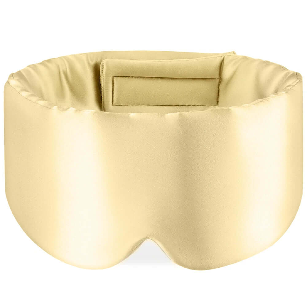 Premium Mulberry Silk Sleep Mask for Side Sleepers in soft golden color designed for maximum comfort.