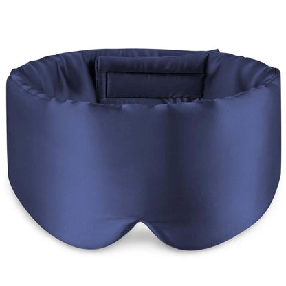 Premium Mulberry Silk Sleep Mask for Side Sleepers in dark blue color, designed for maximum comfort and blackout sleep.