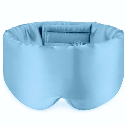 Premium Mulberry Silk Sleep Mask for Side Sleepers in soft blue color for ultimate comfort and 100% blackout.
