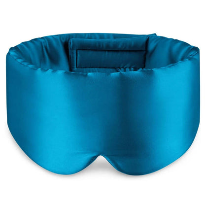 Premium Mulberry Silk Sleep Mask for Side Sleepers in vibrant blue color, designed for complete blackout and comfort.