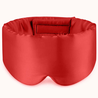 Premium Mulberry Silk Sleep Mask for Side Sleepers in red, designed for ultimate comfort and 100% blackout.